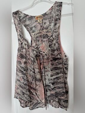Mudd Pink and Black Patterned Sleeveless tank boho cardigan sz xl